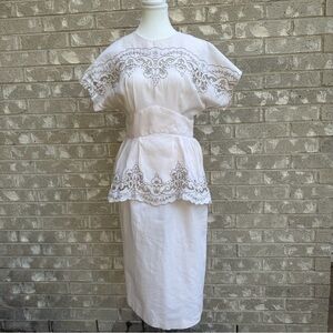 Elegant Size 6 Cream Dress with Cut out Lace Details